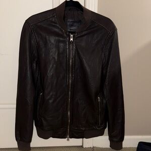 AllSaints Men's Dark Brown Leather Bomber Jacket